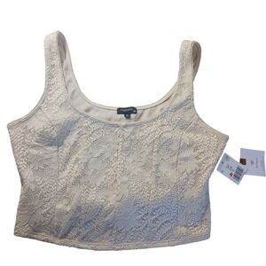 Originality Lace Crop Tank Top Ivory Floral Crochet Lined Women's XL NWT Chic